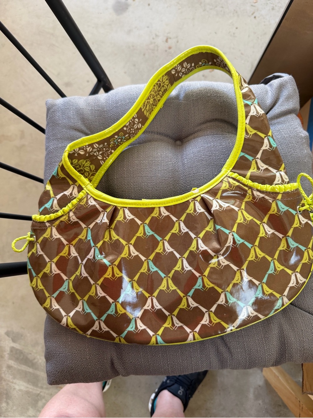 Vera Bradley Brown Pattern Shoulder Bag with Lime & Aqua Accents